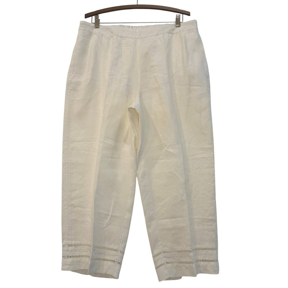 Chicos 100% Linen Crop Pants White Wide Leg Ankle Ladder Stitch Hem Size 3 US 16